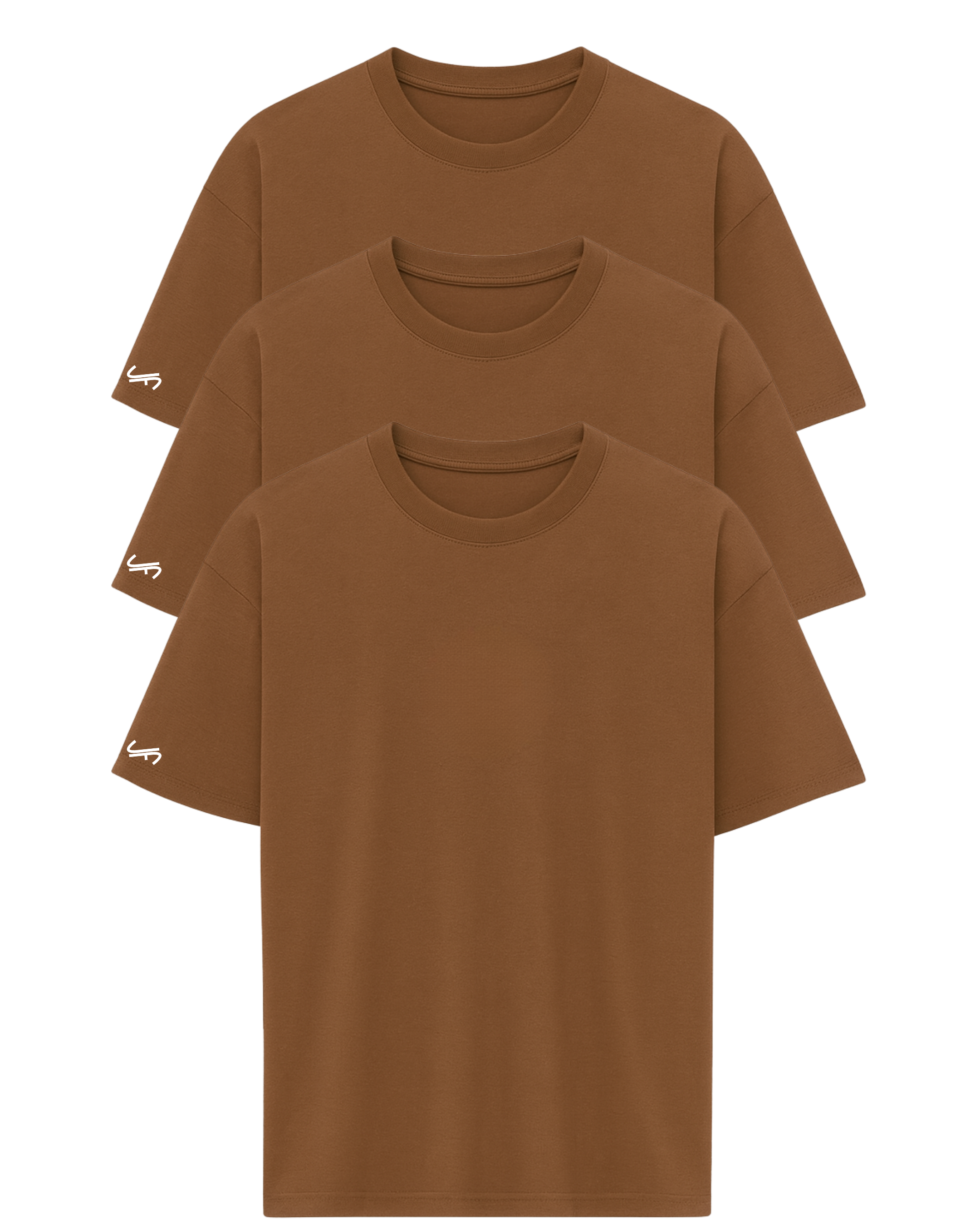 Kit   com   3   Camisetas   Oversized   Lisa   Algodão   Marrom